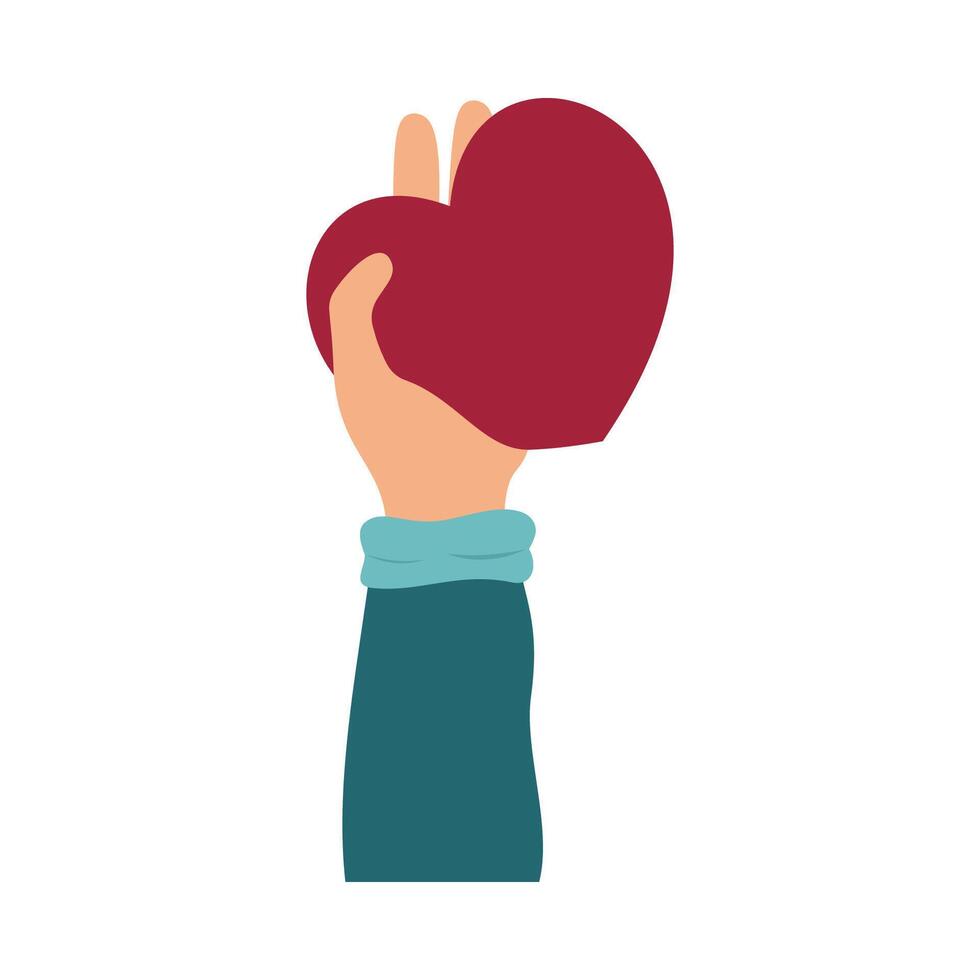 Heart holding by diverse hands. Vector illustration concept for sharing love, helping others, charity supported by global community.