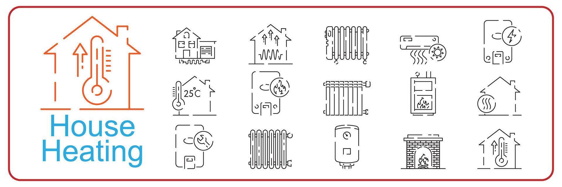 House heating line icon set. Underfloor heating outline vector. Thin line black underfloor heating icon, flat vector simple element. Editable smart home concept isolated on white background.