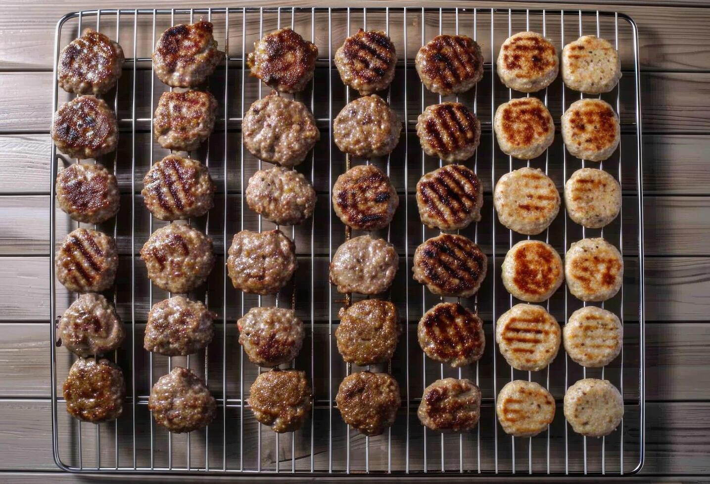 AI generated grilled lamb and lamb patties on a grill rack photo