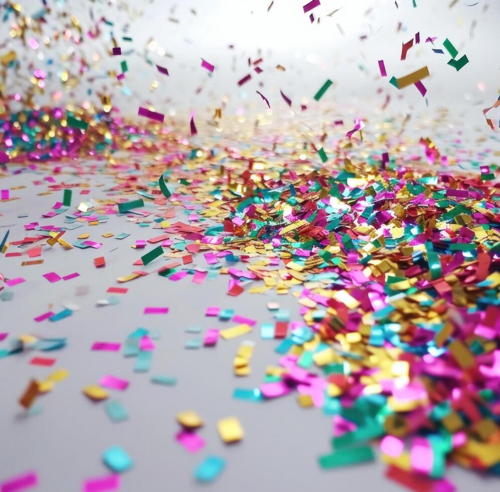AI generated colorful confetti on white background photo