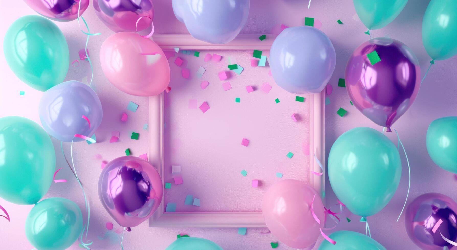 AI generated a pretty pink background with tons of balloons around the square photo