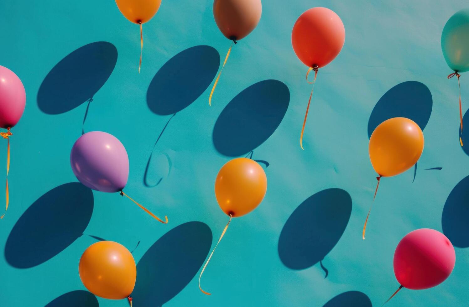 AI generated multiple colored balloons are on a blue background, photo