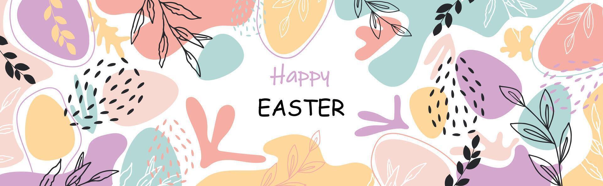 Pascua de Resurrección bandera, floral diseño con letras y huevos. Pascua de Resurrección tarjeta. vector