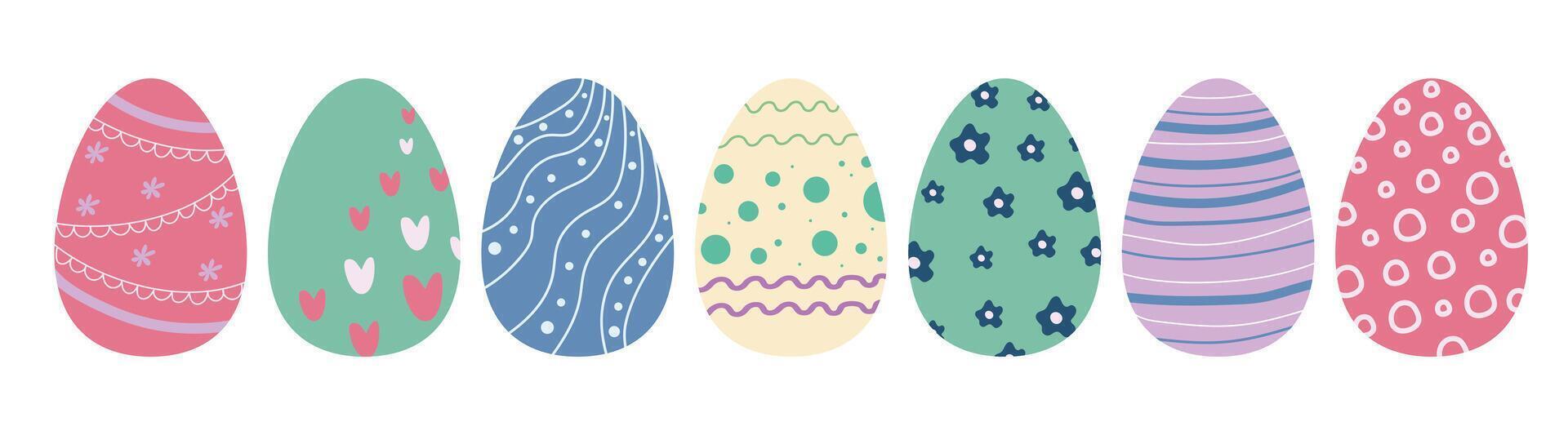 Colorful Easter eggs drawn by hand on a white background. vector