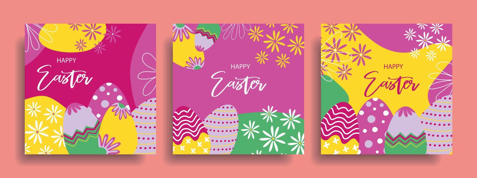 conjunto de brillante vistoso Pascua de Resurrección tarjetas contento Pascua de Resurrección. vector