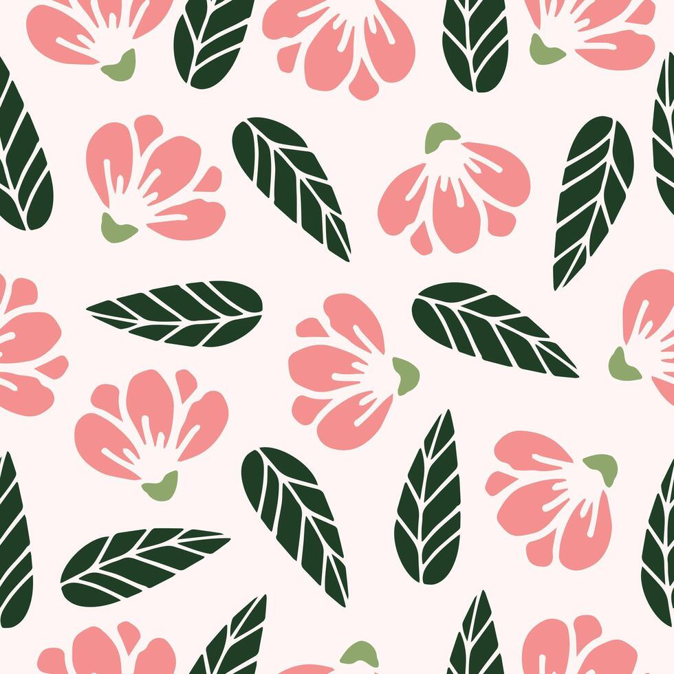 Seamless floral pattern with abstract decorative flowers in peach color. vector