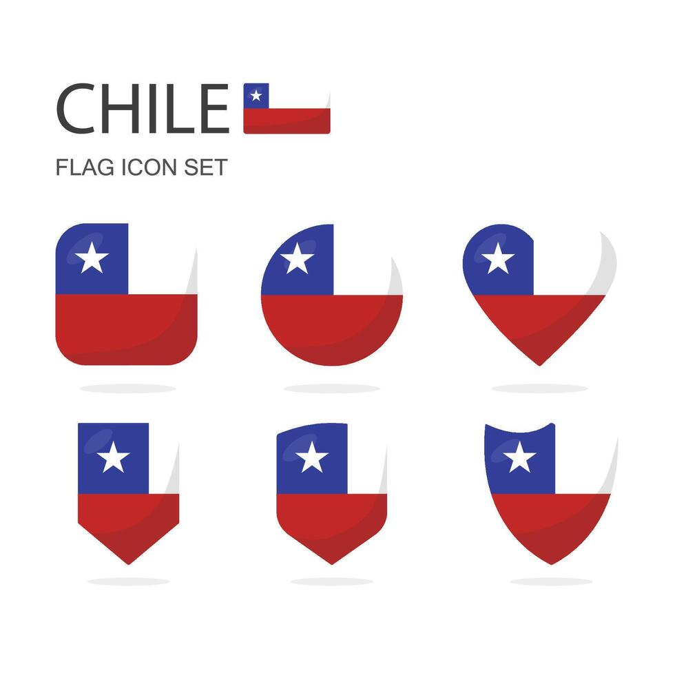 Chile 3d flag icons of 6 shapes all isolated on white background. vector