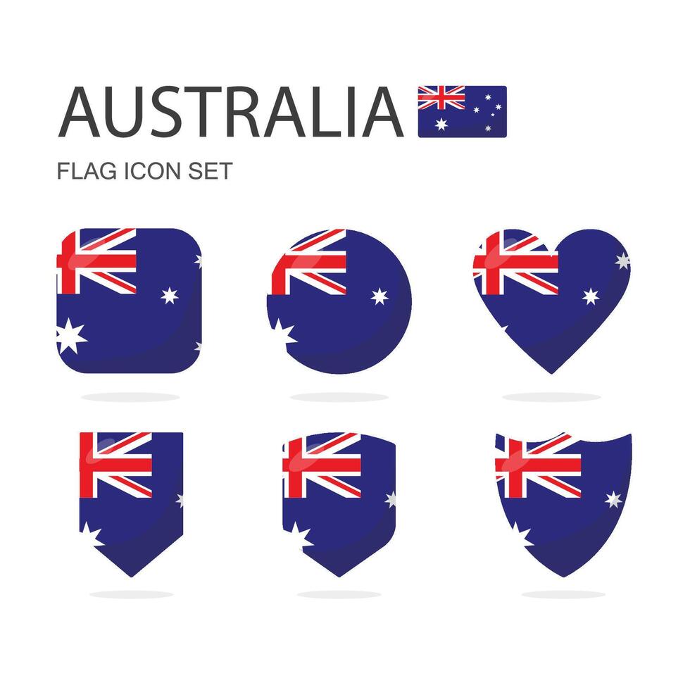 Australia 3d flag icons of 6 shapes all isolated on white background. vector