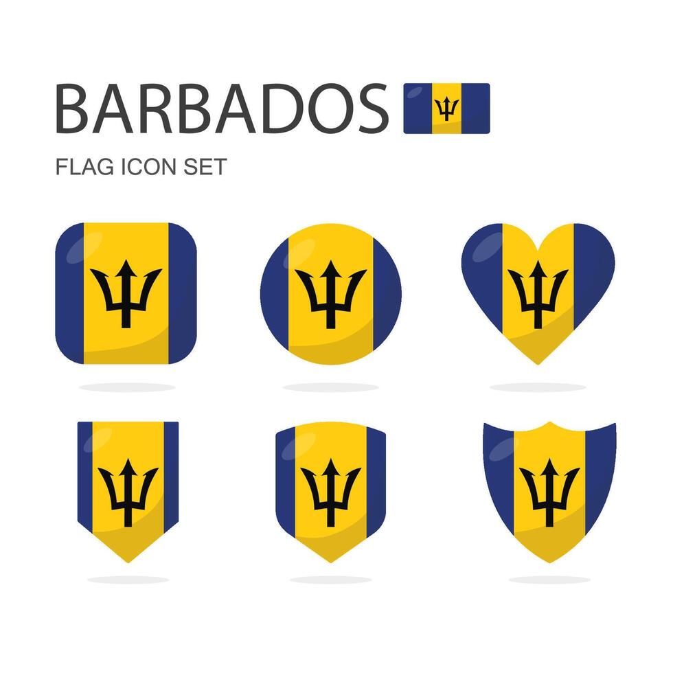 Barbados 3d flag icons of 6 shapes all isolated on white background. vector