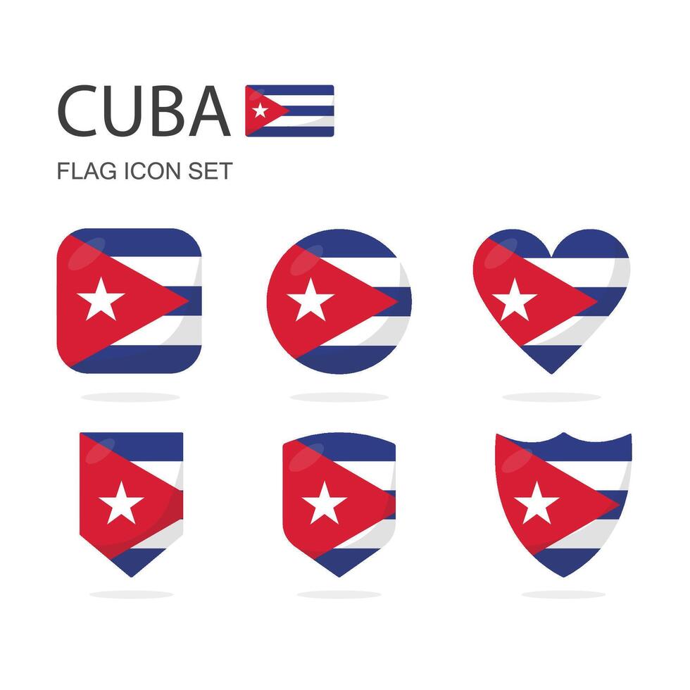 Cuba 3d flag icons of 6 shapes all isolated on white background. vector