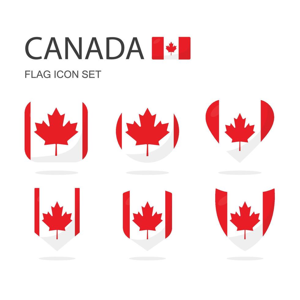 Canada 3d flag icons of 6 shapes all isolated on white background. vector