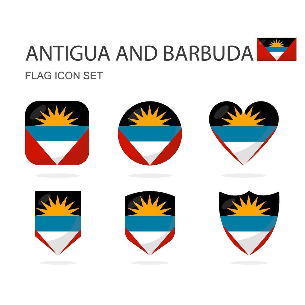Antigua and Barbuda 3d flag icons of 6 shapes all isolated on white background. vector