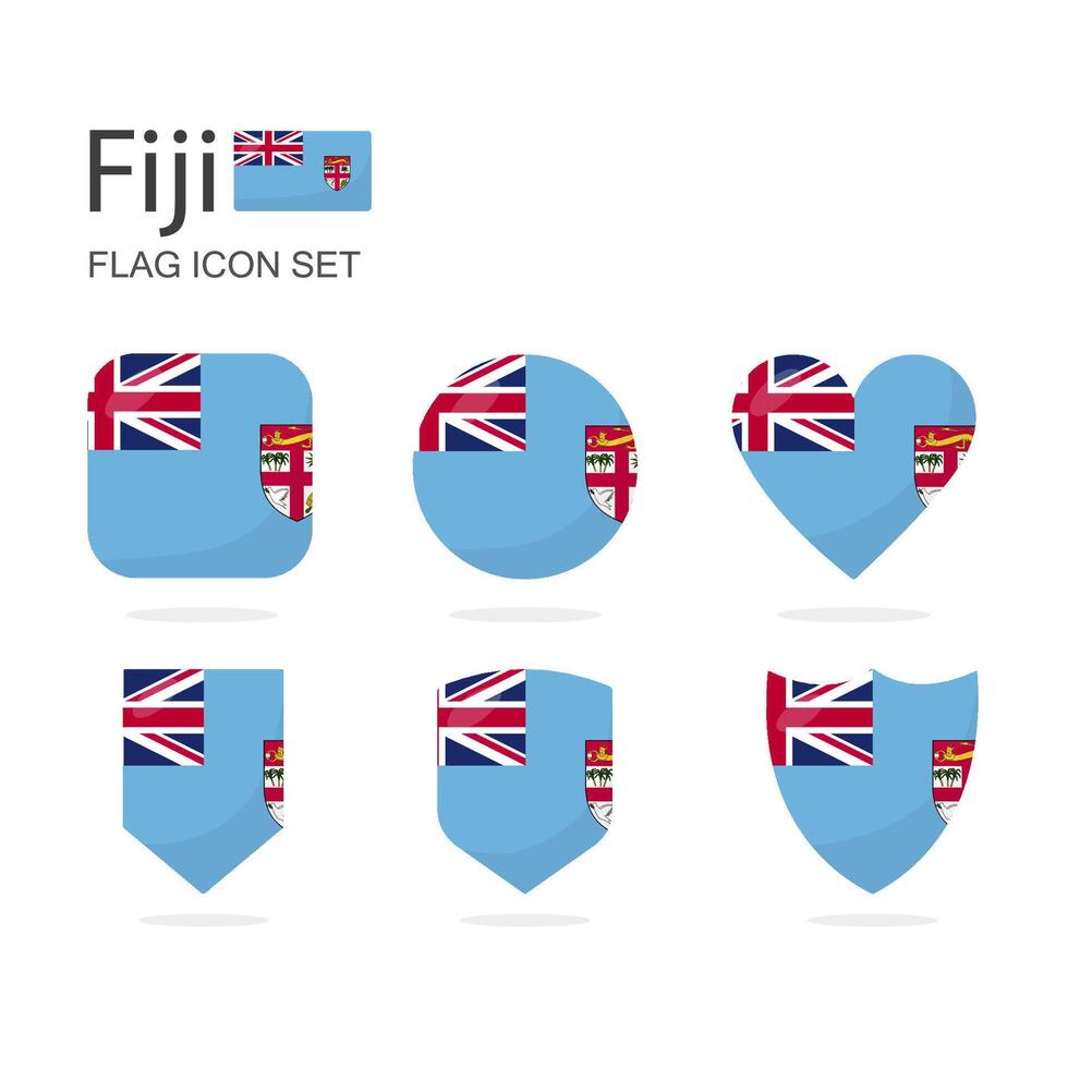 Fiji 3d flag icons of 6 shapes all isolated on white background. vector