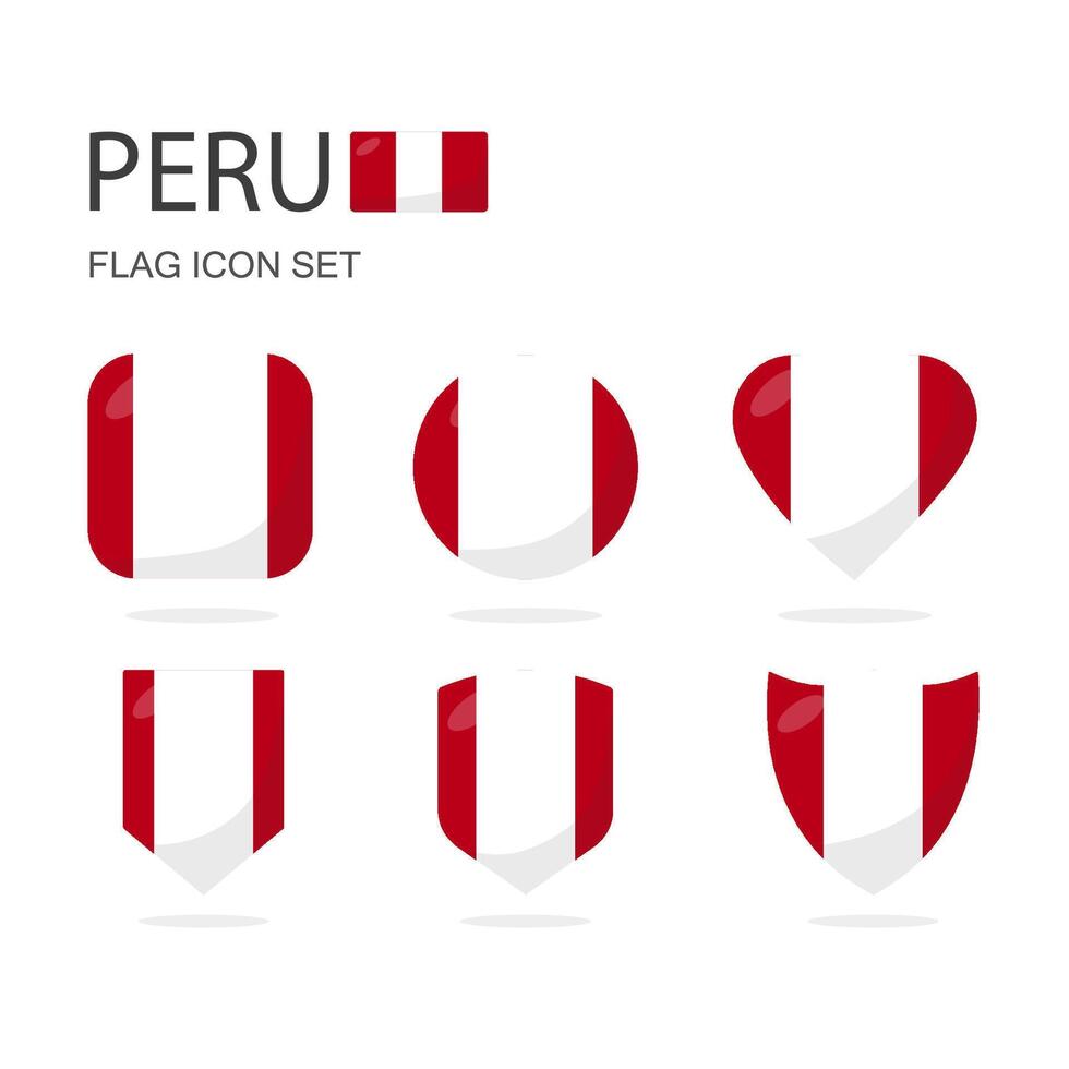 Perú 3d bandera íconos de 6 6 formas todas aislado en blanco antecedentes. vector