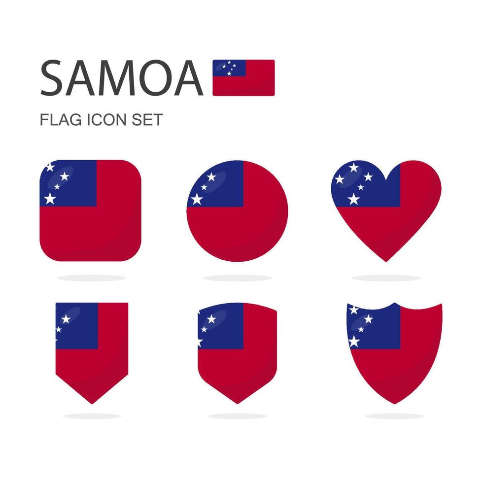 Samoa 3d flag icons of 6 shapes all isolated on white background. vector