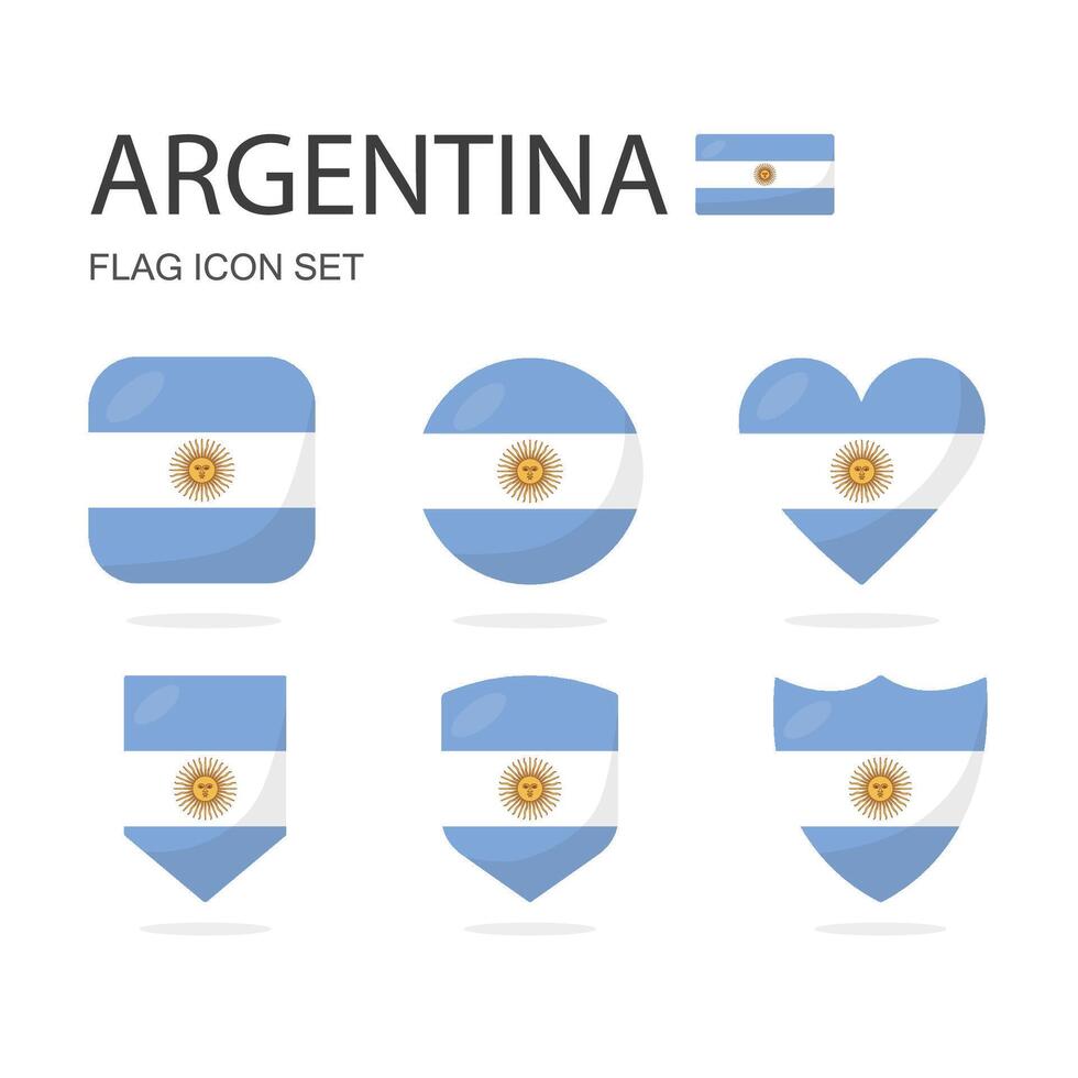 Argentina 3d flag icons of 6 shapes all isolated on white background. vector