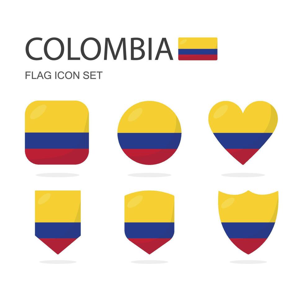 Colombia 3d flag icons of 6 shapes all isolated on white background. vector