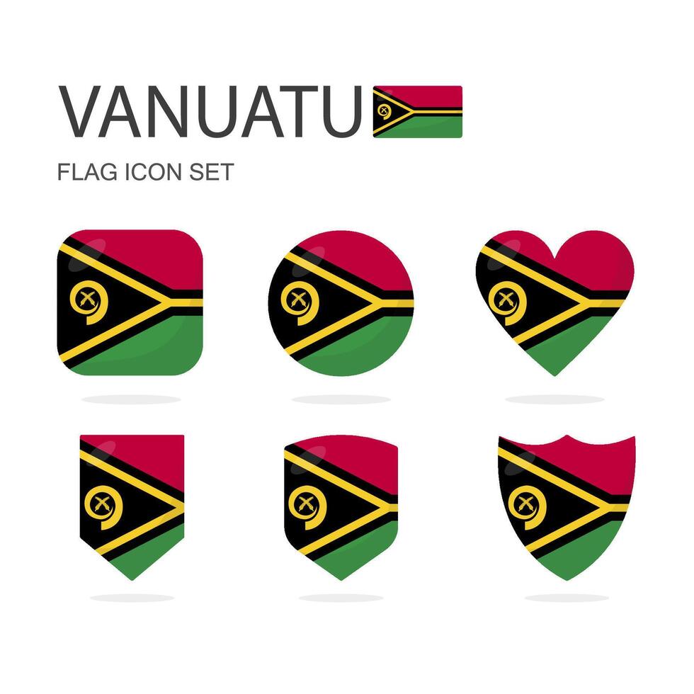Vanuatu 3d flag icons of 6 shapes all isolated on white background. vector