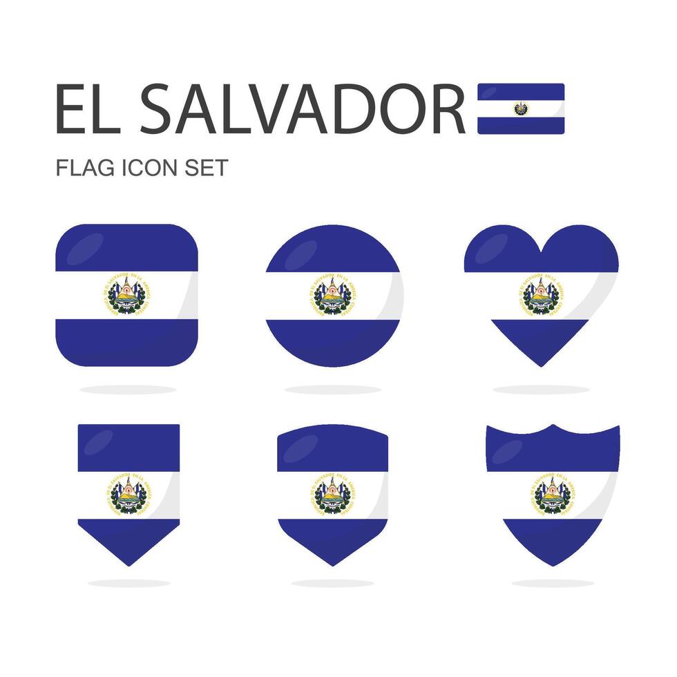 El Salvador 3d flag icons of 6 shapes all isolated on white background. vector