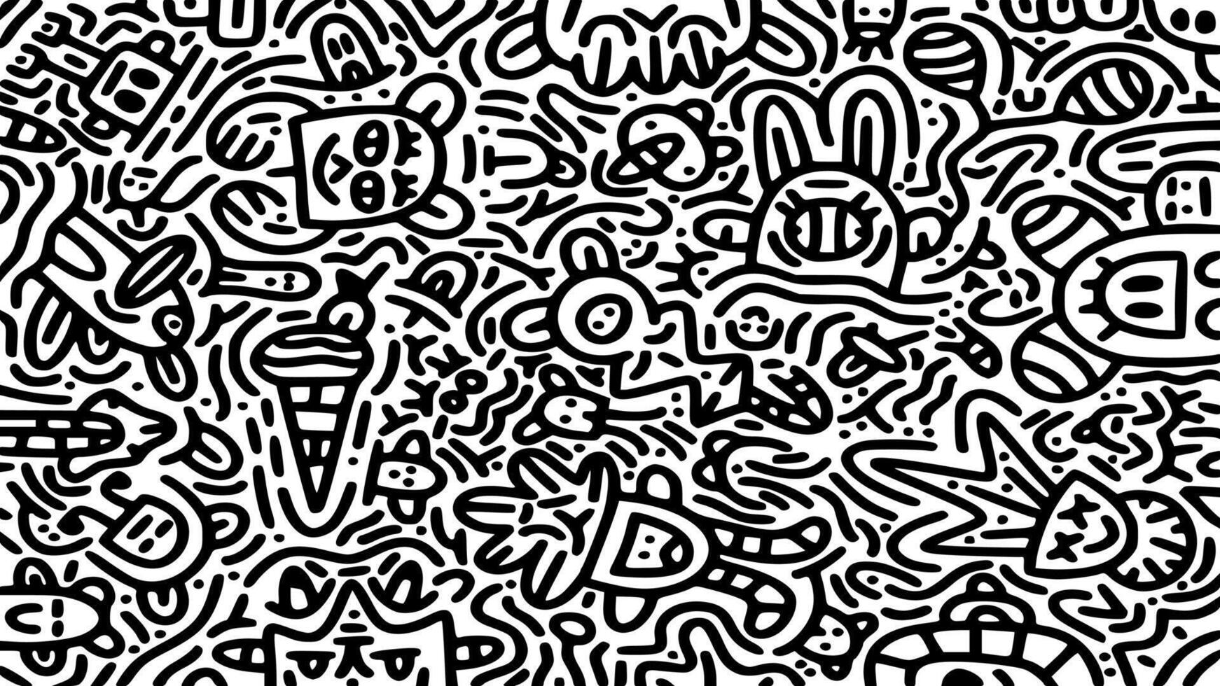 Cute hand drawn doodle art with black lines filling the paper. Creative abstract vector illustration suitable for wallpaper, drawing books, covers. Isolated on white background