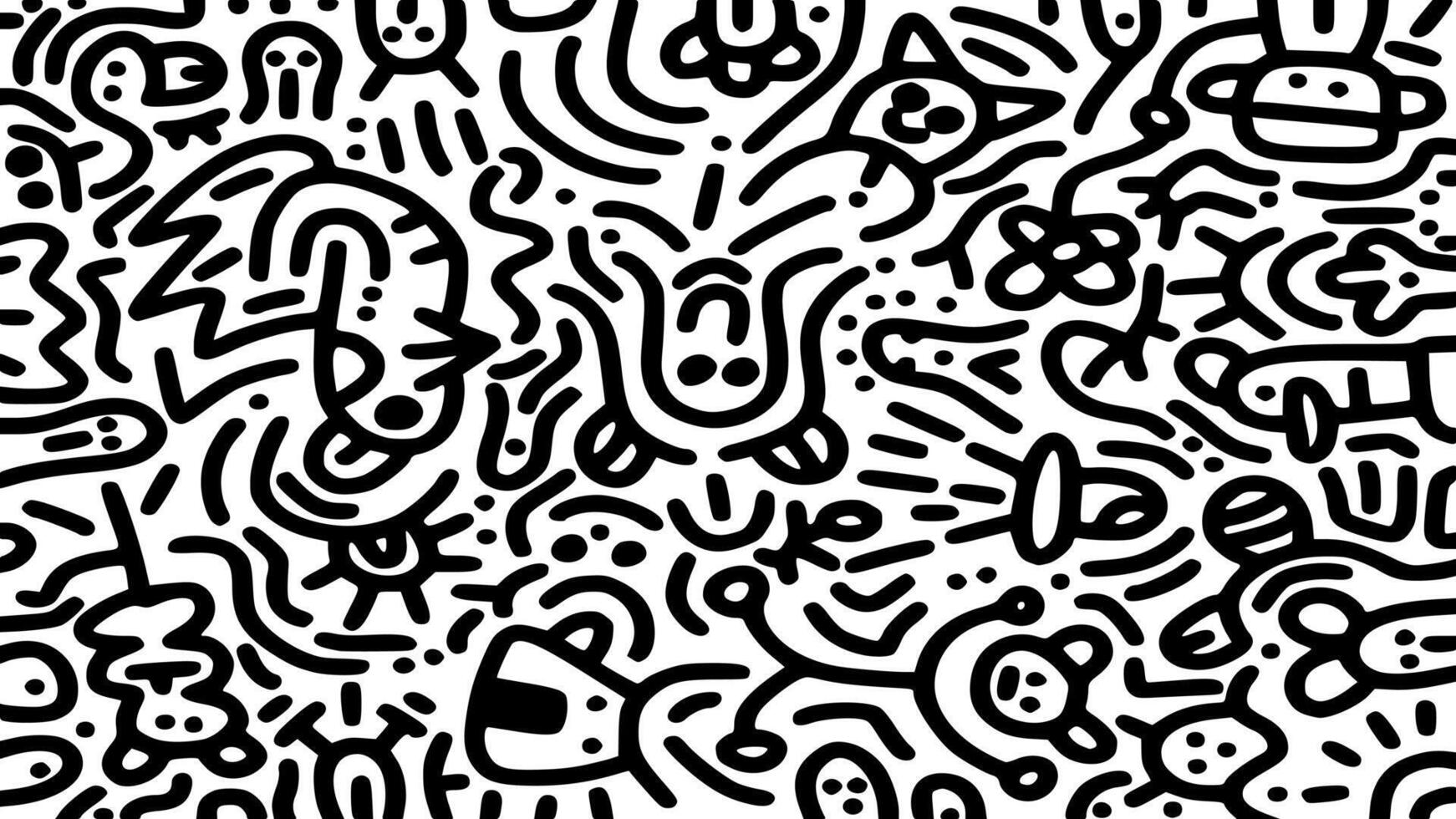 Cute hand drawn doodle art with black lines filling the paper. Creative abstract vector illustration suitable for wallpaper, drawing books, covers. Isolated on white background