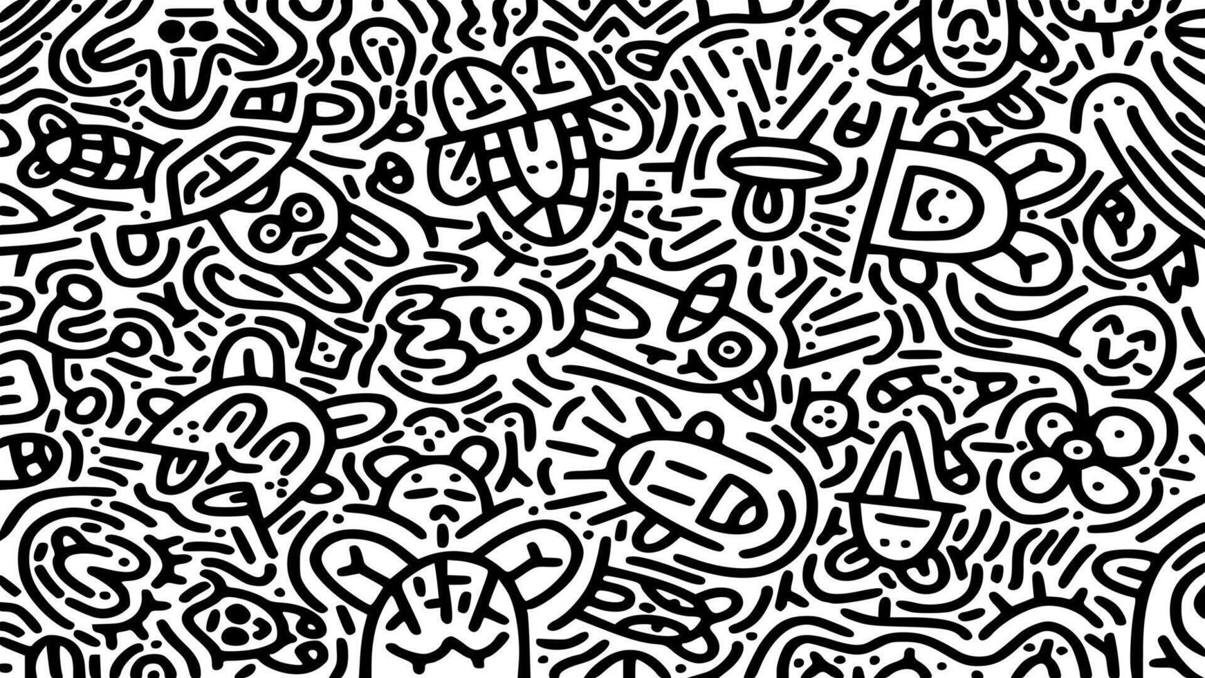 Cute hand drawn doodle art with black lines filling the paper. Creative abstract vector illustration suitable for wallpaper, drawing books, covers. Isolated on white background
