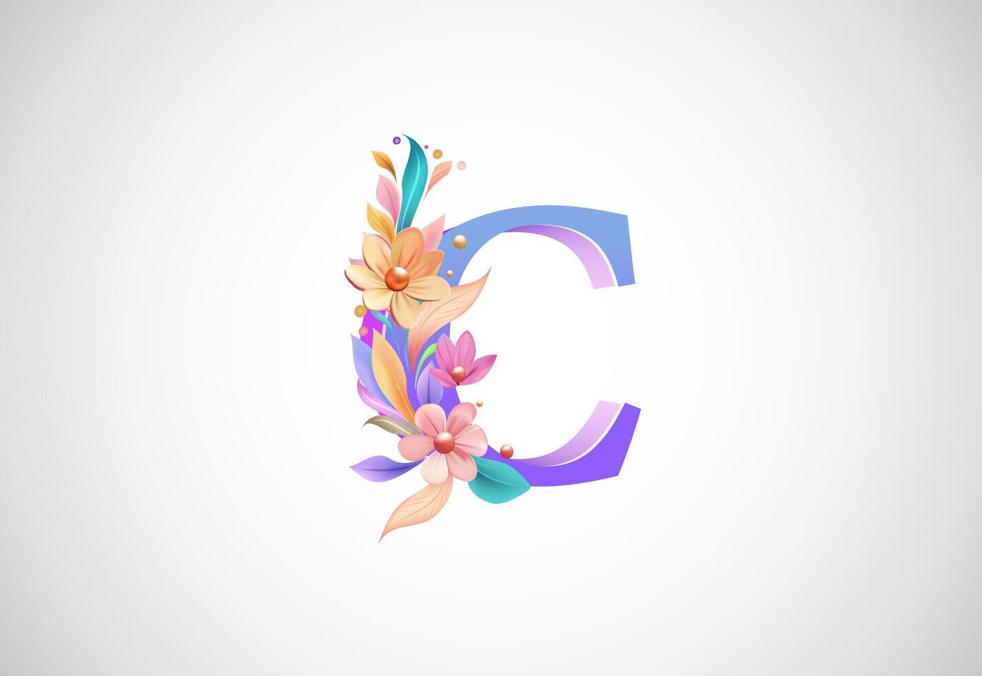 Floral alphabet C. Logo for wedding invitations, greeting card, birthday, logo, poster other ideas vector