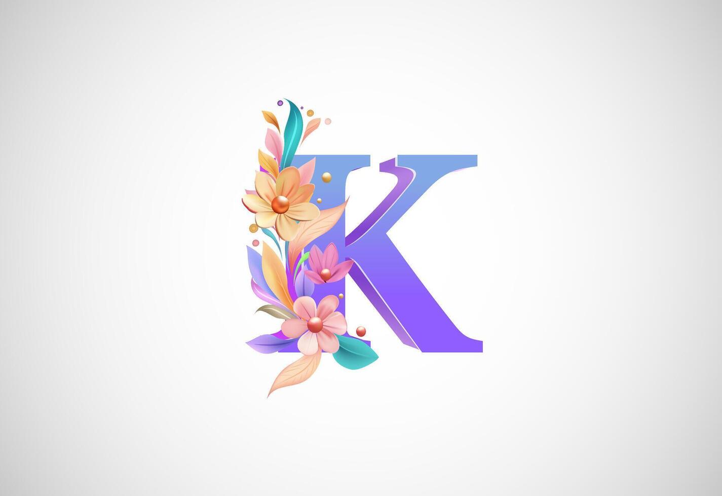 Floral alphabet K. Logo for wedding invitations, greeting card, birthday, logo, poster other ideas vector