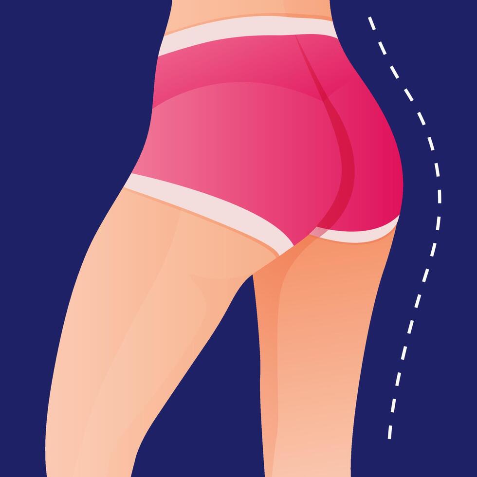 Perfect slim toned young of the Women. sporty women in sportswear, shorts butt icon for mobile apps, slim body. vector