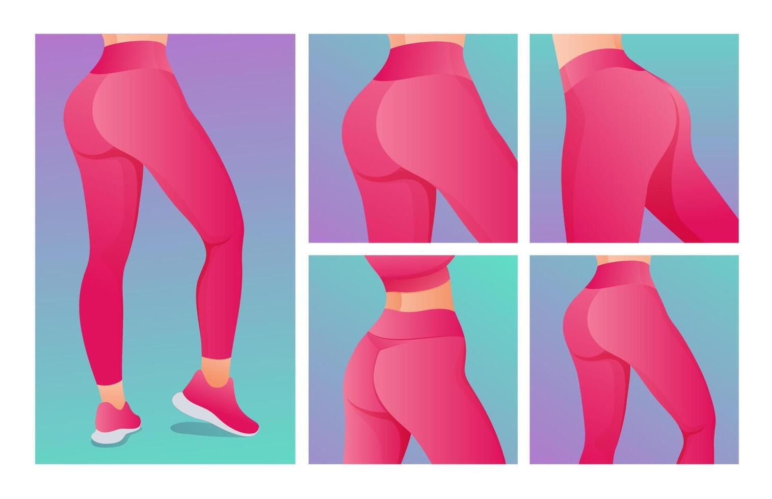 fitness icons set. Set Of Perfect slim toned young body of the girl. sporty woman in sportswear, shorts butt icon for mobile apps, slim body, vector illustration.