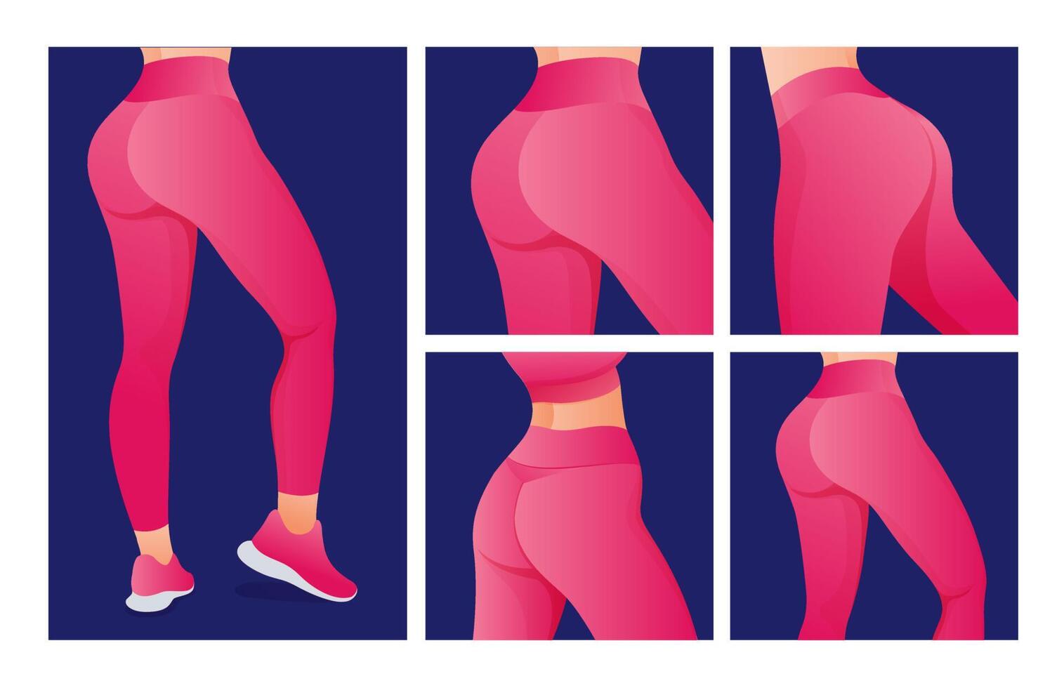 fitness icons set. Set Of Perfect slim toned young body of the girl. sporty woman in sportswear, shorts butt icon for mobile apps, slim body, vector illustration.