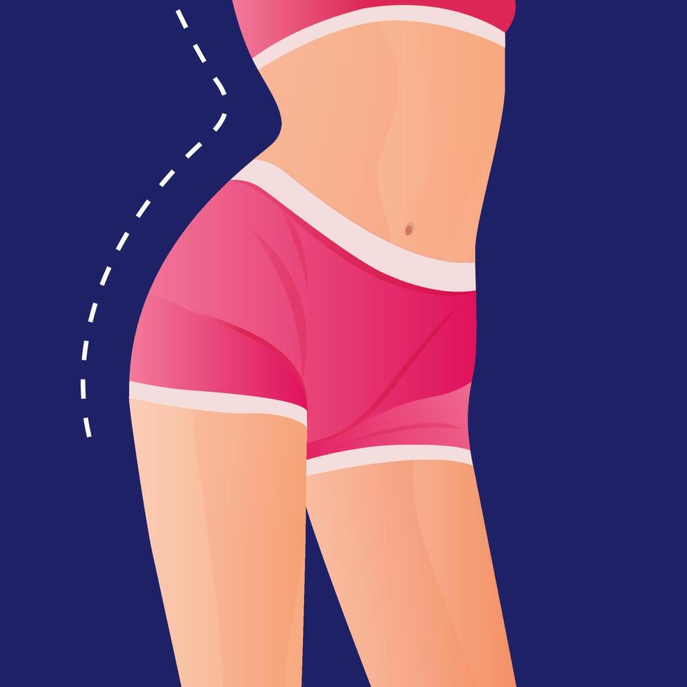 Perfect slim toned young of the Women. sporty women in sportswear, shorts butt icon for mobile apps, slim body. vector