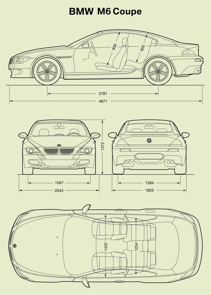 2007 BMW M5 Coupe car blueprint vector