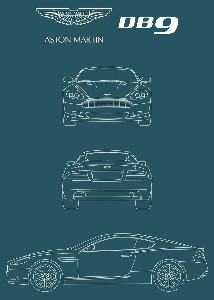 2005 Aston Martin DB9 car blueprint vector