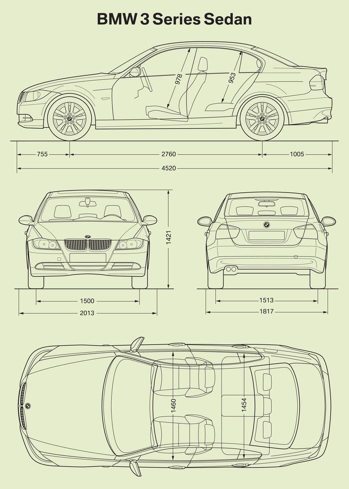 2006 BMW 3 Series Sedan car blueprint vector
