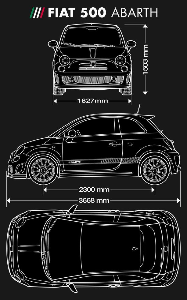 Fiat Abarth 500 2012 car blueprint vector