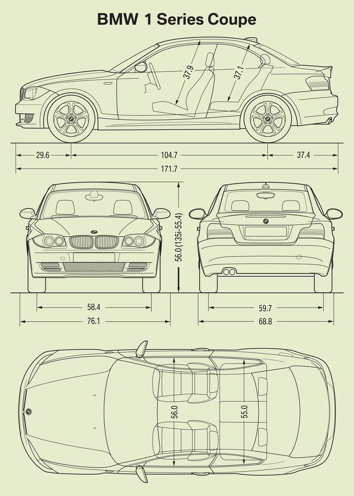 2008 BMW 1 Series Coupe car blueprint vector