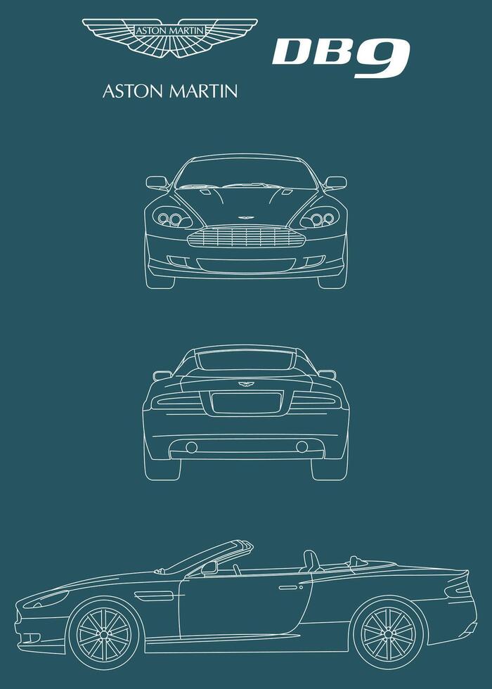 2005 Aston Martin DB9 car blueprint vector