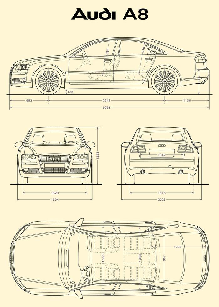 2007 Audi A8 car blueprint vector