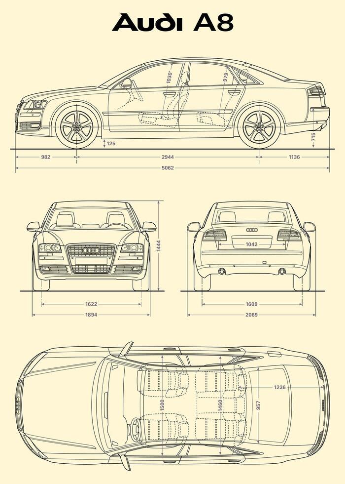 2008 Audi A8 car blueprint vector