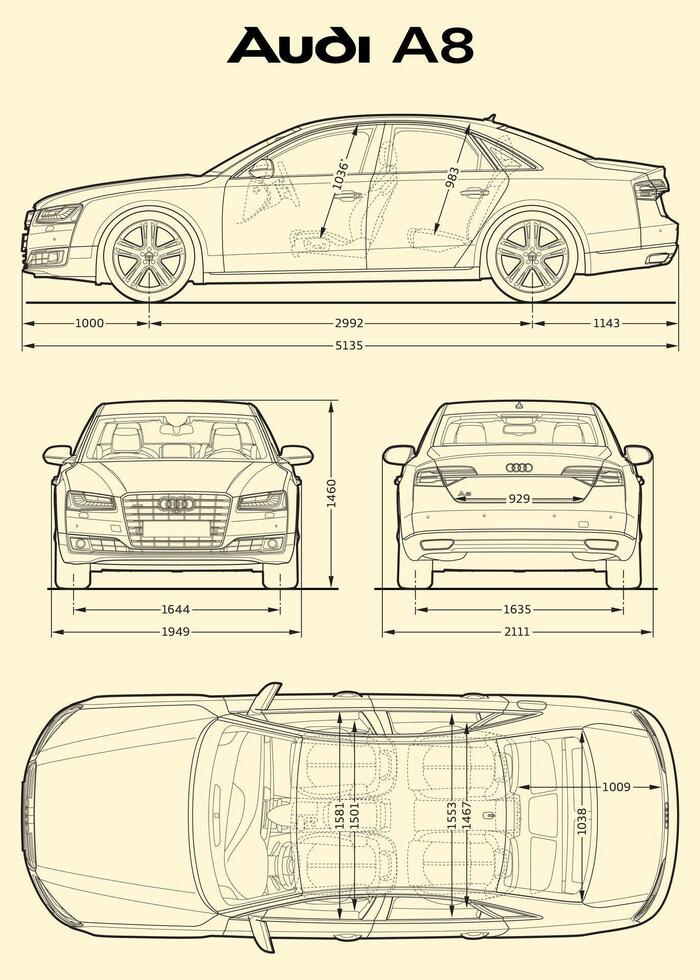 2013 Audi A8 car blueprint vector