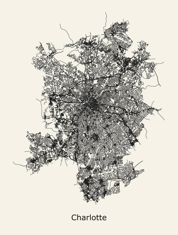 ciudad la carretera mapa de charlotte, norte carolina, Estados Unidos vector