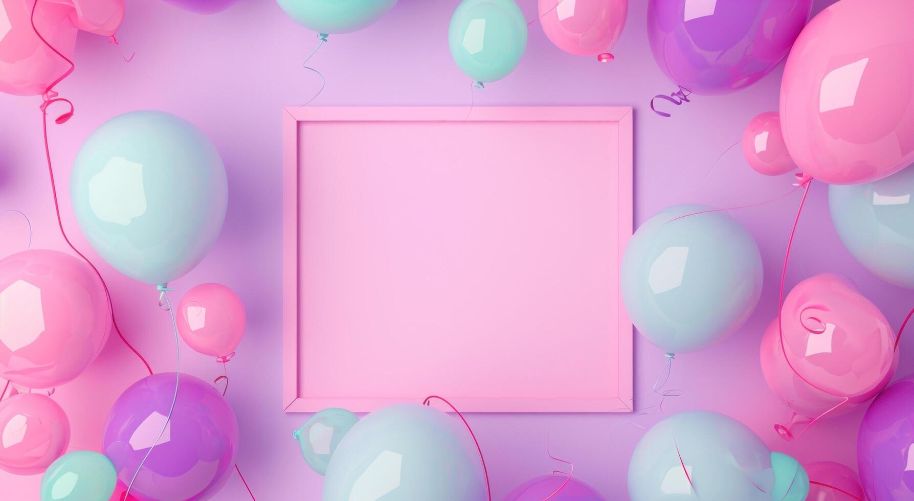 AI generated a pretty pink background with tons of balloons around the square photo