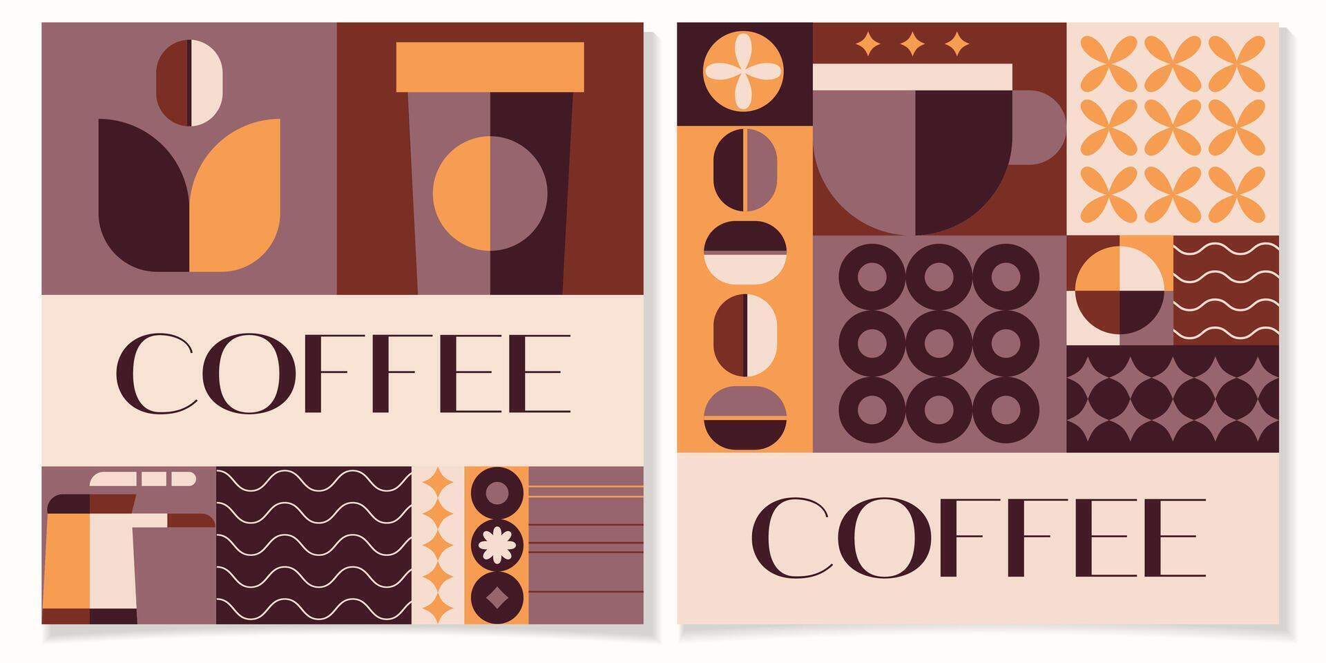 Coffee geometric posters in minimal retro style.International coffee day concept.Ideal for coffee shop,bakery,branding,decoration,cover design, decorative print, background.Vector illustration EPS 10. vector