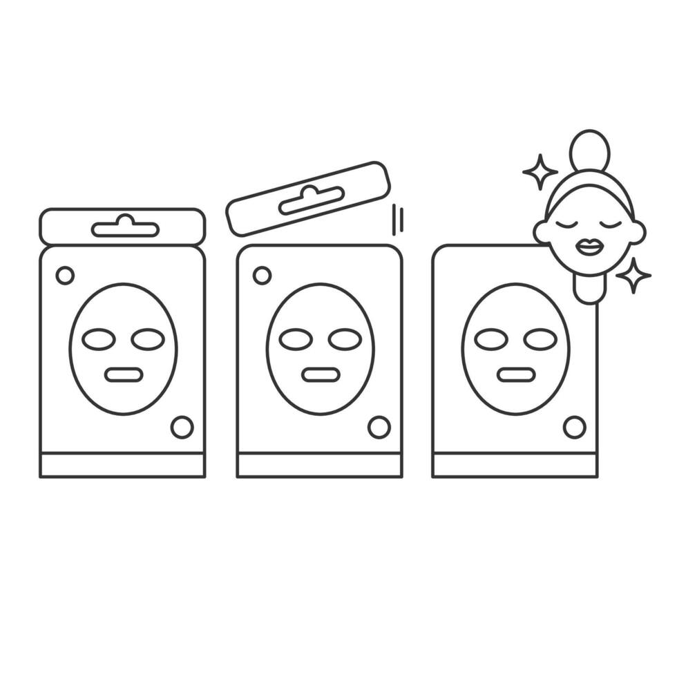 Face mask sheet, skin care icon, beauty skin, happy woman's face linear sign.Skin Care Routine, Hygiene and Moisturizing Concept.Editable Stroke. Vector illustration EPS 10