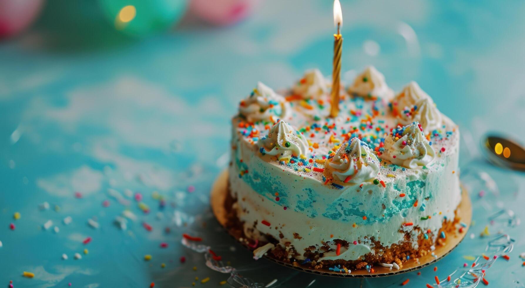 AI generated an empty birthday cake on some blue and white photo