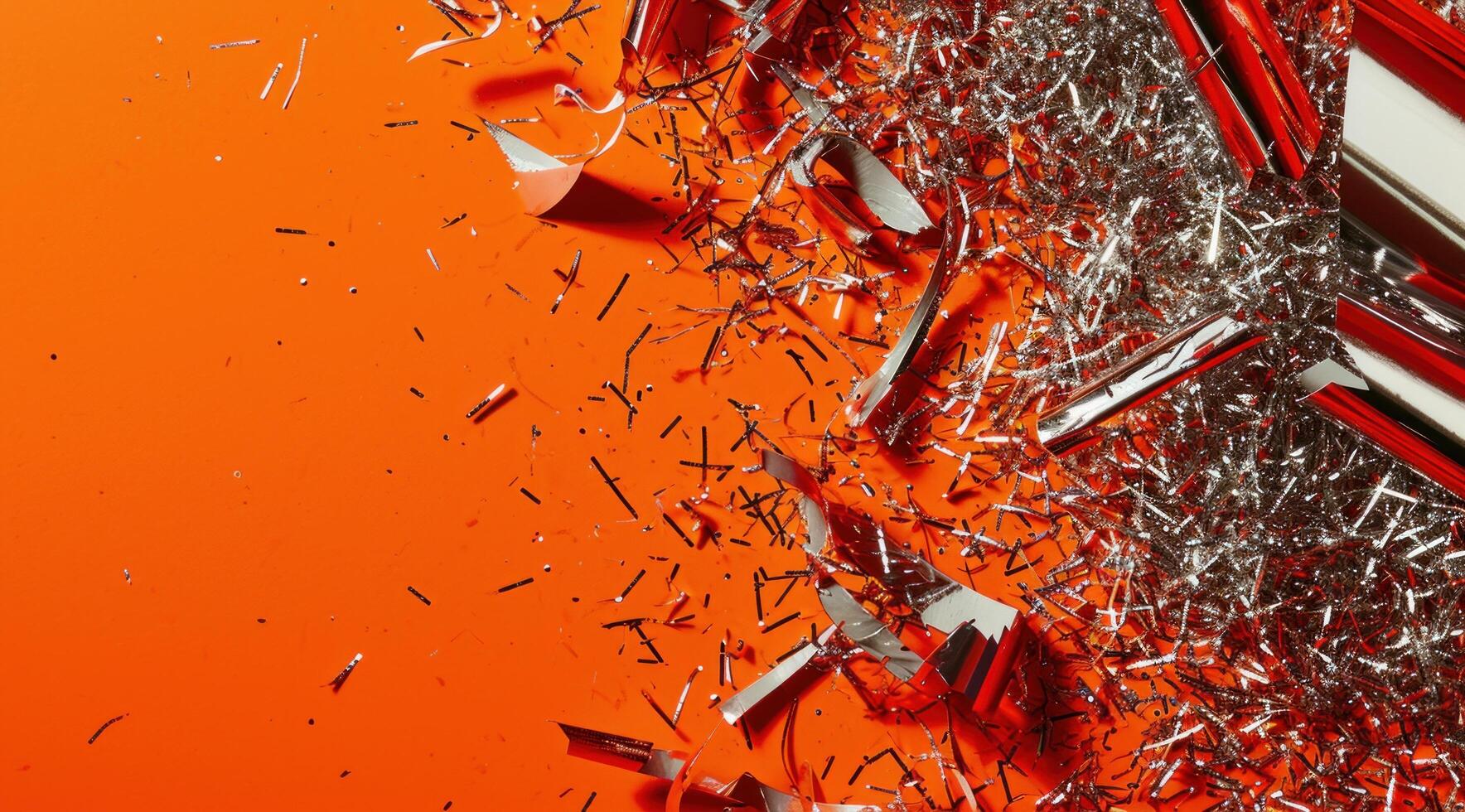 AI generated an image with paper falls and tinsel on an orange colored background photo