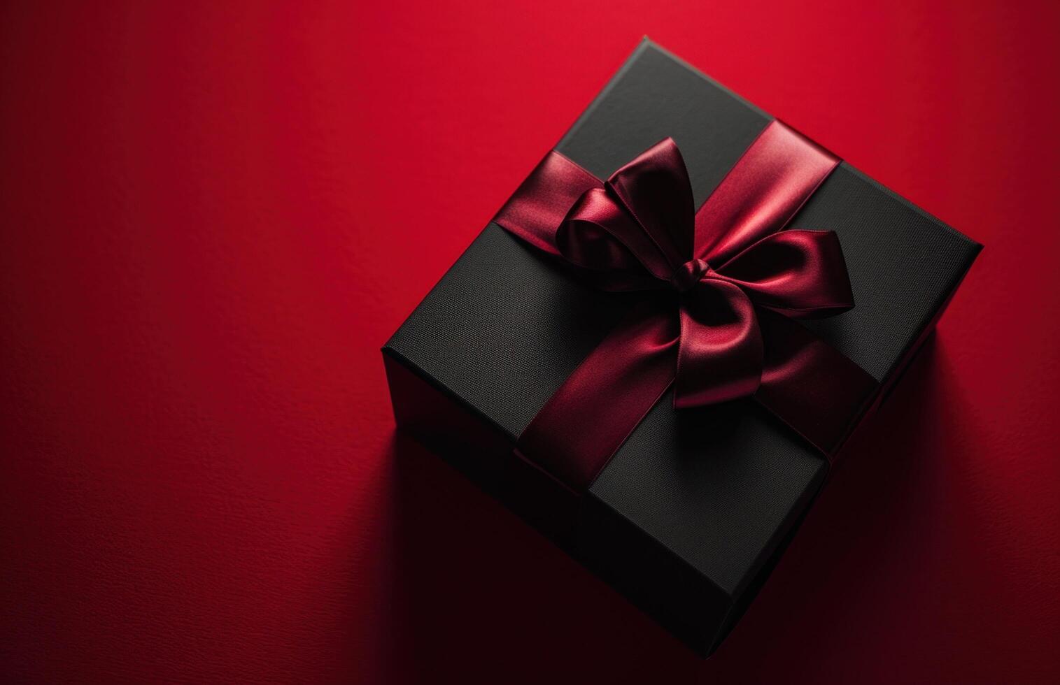 AI generated black box with gift wrapped in red on a red background photo