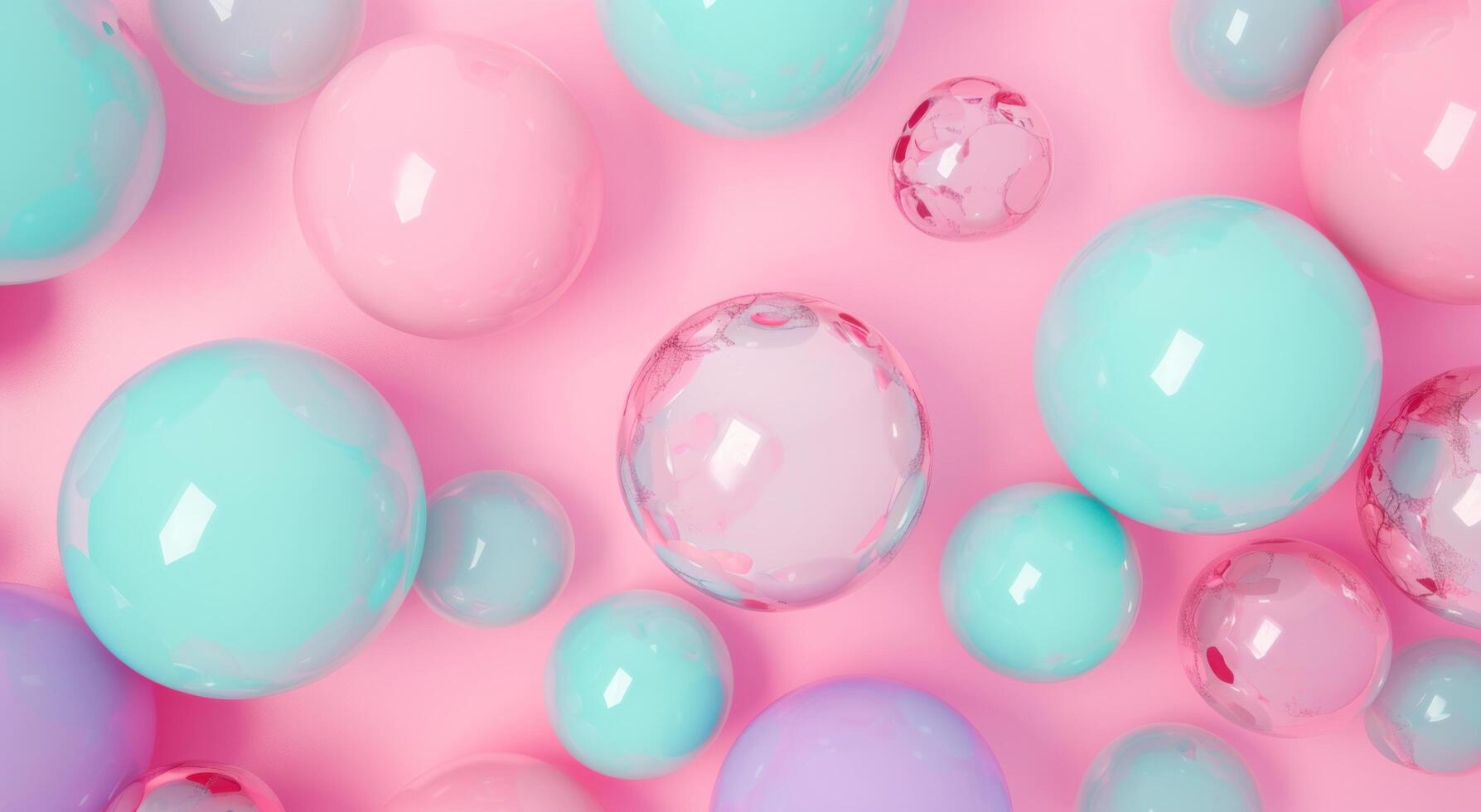 AI generated a pink and blue balloon arranged on a pink background photo