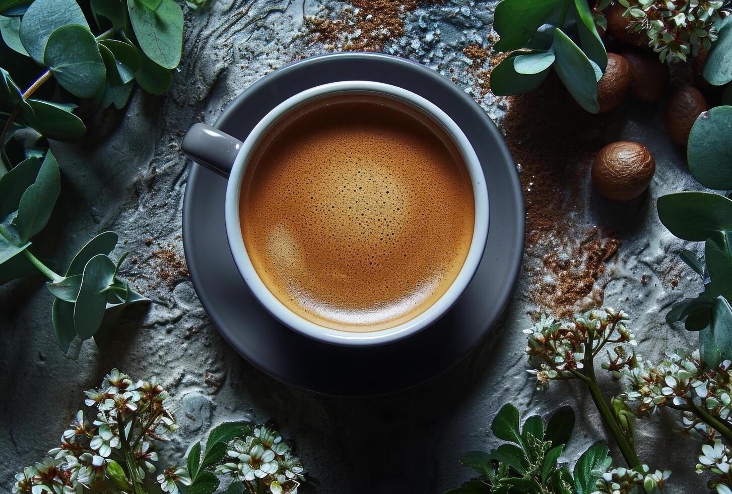 AI generated a cup of coffee is poured on an espresso bar photo